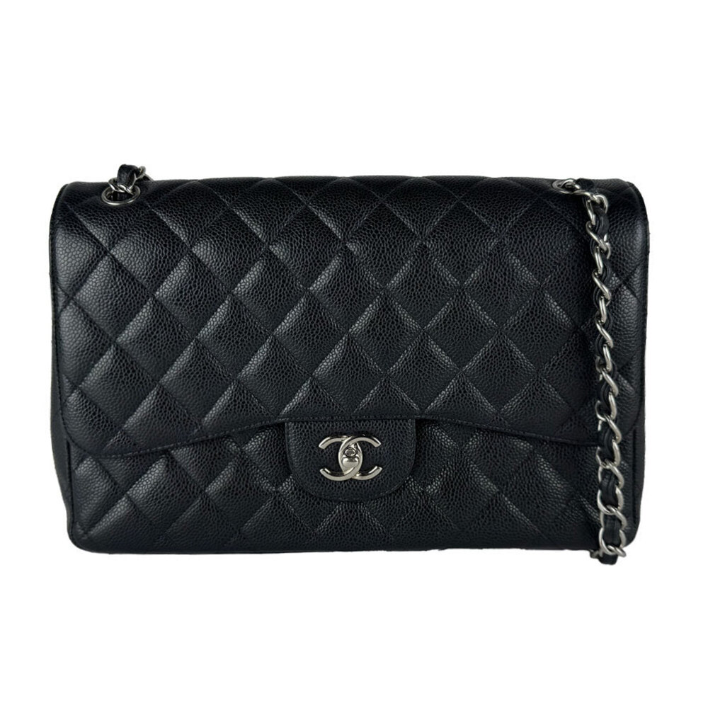 Chanel Matelassé 30 Shoulder Bag, Caviar Leather, Black/Silver, Women's, z10968
